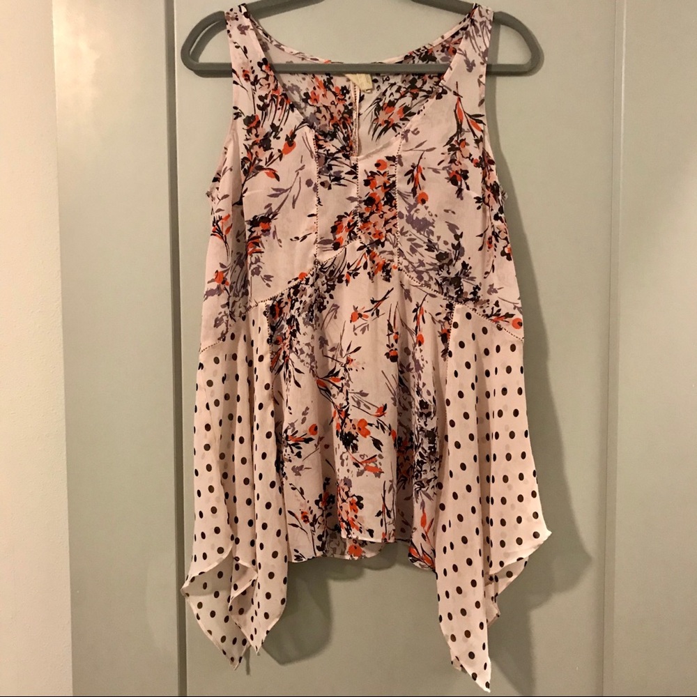 Anthropologie Floral Polka Dot Pink Top